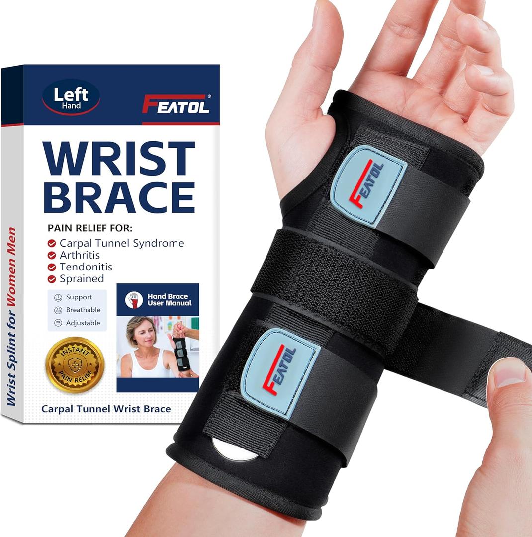 FEATOL Wrist Brace for Sprained Wrist, Wrist Support Brace Sleeping with Metal Splints Left Hand, X/ Small for Kids Women and Men, Adjustable Hand Support for Tendonitis, Arthritis, Injuries