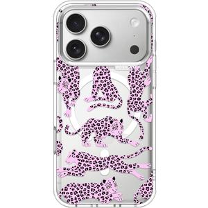 MOSNOVO for iPhone 17 Pro Case | Compatible with Magsafe | Military Grade 6.6ft Drop Tested | Camera Control | Clear with Pink Leopard Design