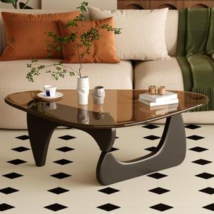 Coffee Table for Living Room Mid Century Modern Center Table with Glass Top and Wood, Brown/Black