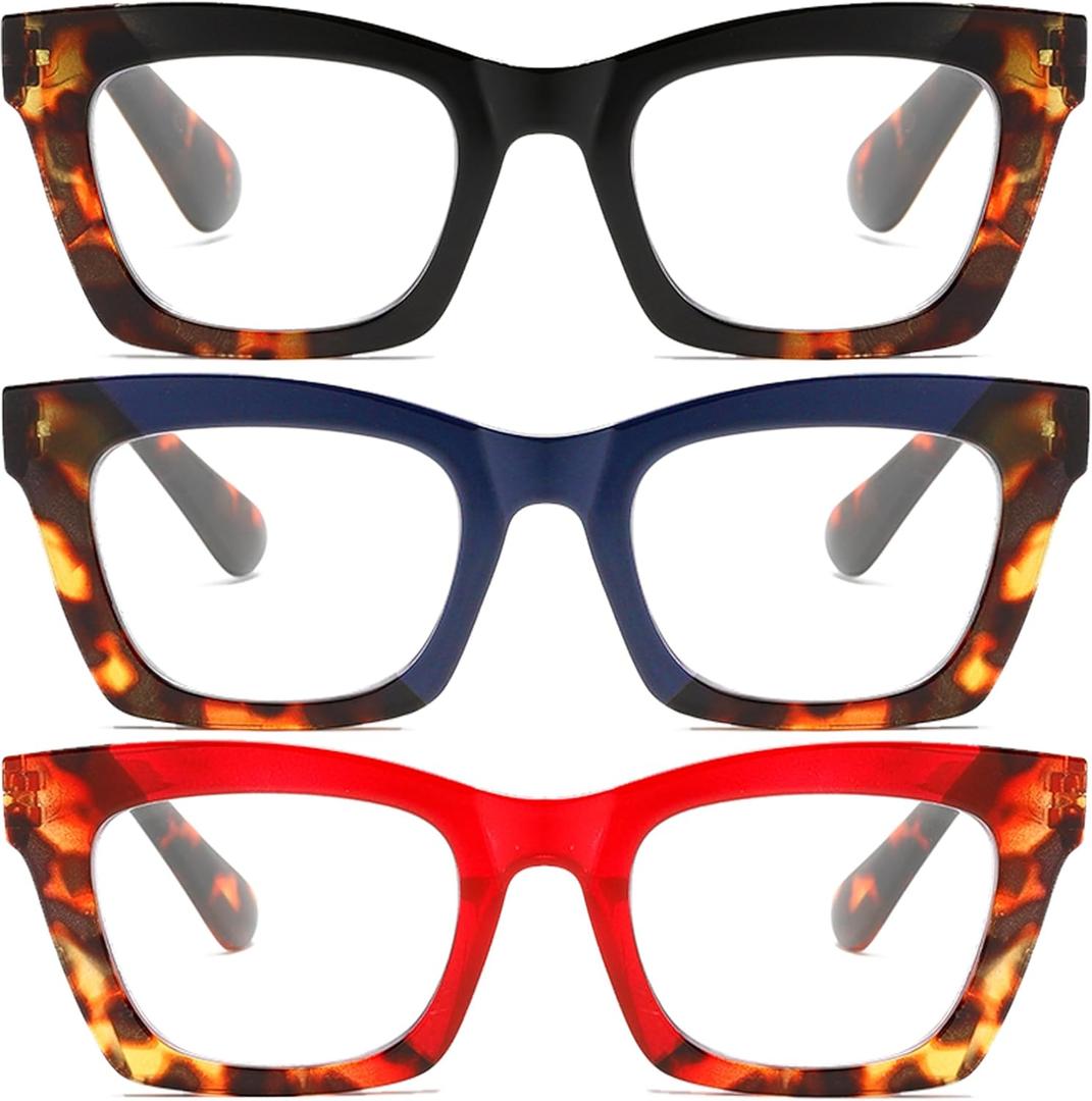 Oprah Style Readers for Women - Stylis Style Reading Glasses with Blue Light Blocking and Spring Hinge (Two -Color Stitching), +3.50