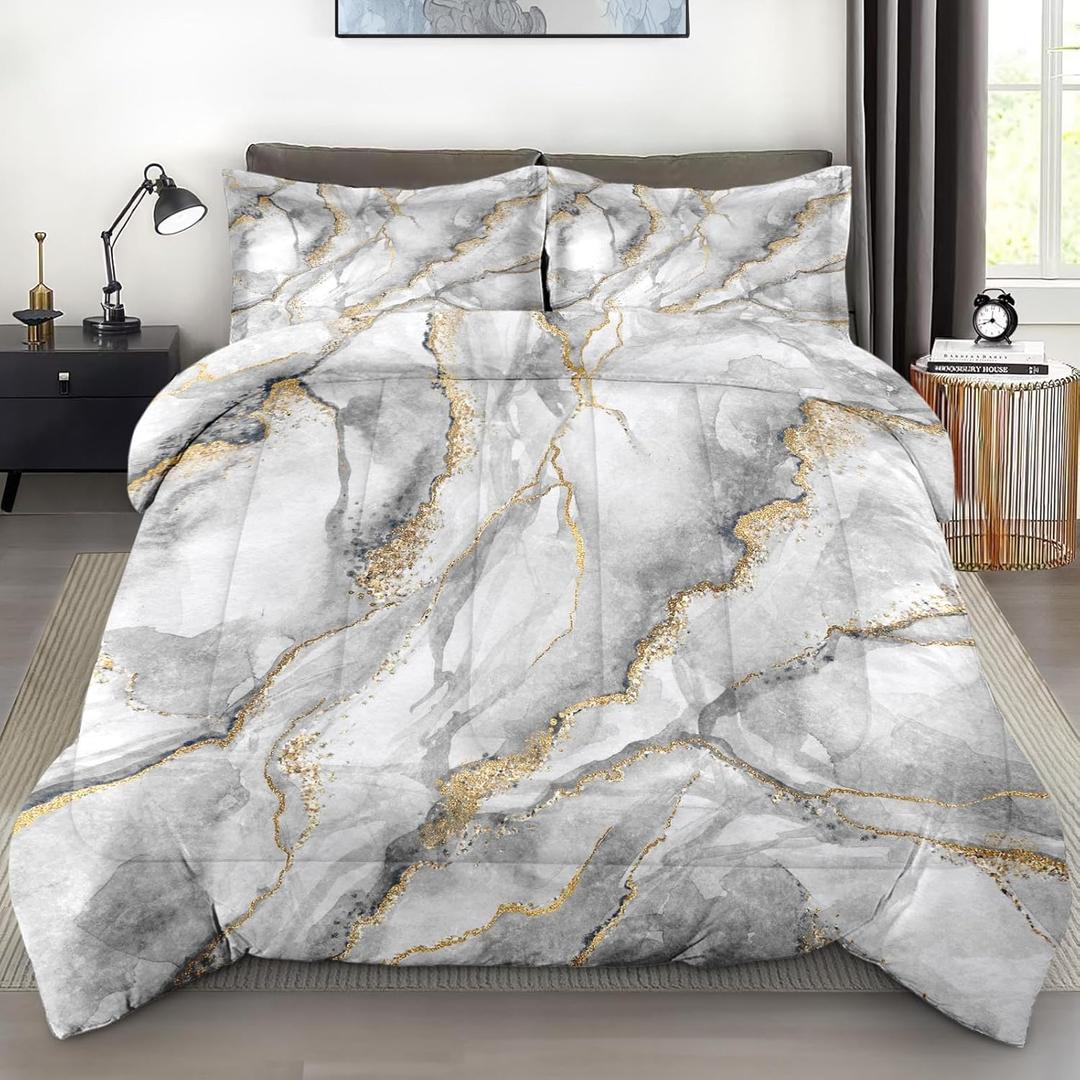 Comforter Set Queen Size, Marble Black Soft 3 Pcs Bedding for Kids and Adults, Gray Gold Stone Vintage Comforter Set with Pillowcase, for Bedroom Bed Decor Comforter Set Queen Size, Marble Black Soft 3 Pcs Bedding for Kids and Adults, Gray Gold Stone Vintage Comforter Set with Pillowcase, for Bedroom Bed Decor