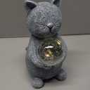Solar Cat Statue Garden Decor - Cat Lover Gifts, with Gazing Solar LED Lights Ball Cats Decoration for Garden Yard Patio Lawn Balcony - Gifts for Mom Grandma (Gray)