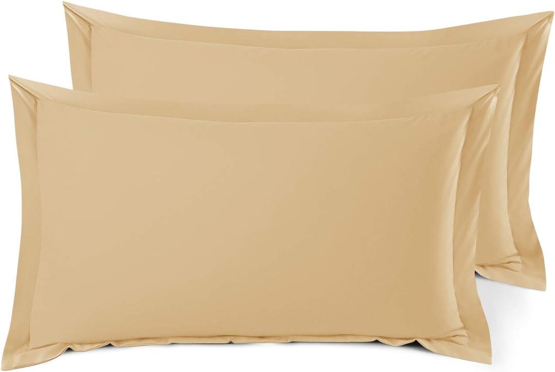 Nestl Soft Pillow Shams Set of 2 - Double Brushed Microfiber Pillow Covers - Hotel Style Premium Bed Pillow Cases, with 1.5 Decorative Flange, King 20"x36" - Camel