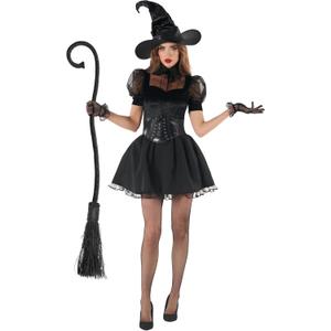 Morph Black Witch Costume Womens With Hat, Black Witch Dress For Women, Halloween Costumes For Women Adult (Large)