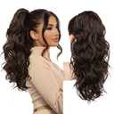 REECHO Ponytail Extension, 18" Claw Clip Ponytail Extension Wavy Ponytails Hair Extensions Jaw Clip on Pony Tails Natural Synthetic Hairpiece for Women Daily, Dark Chocolate Brown