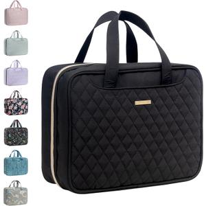 Everfun Hanging Travel Toiletry Bag for Women Traveling With Leakproof Compartment Makeup Cosmetic Organizer Dopp Kit Travel Accessories Essentials Must Have (Large, Black)
