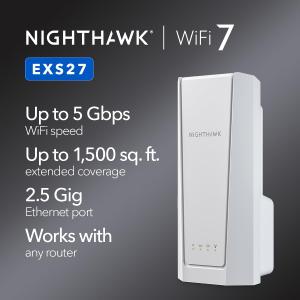 NETGEAR WiFi 7 Range Extender (EXS27) – Add up to 1,500 sq. ft. and 45 Devices with BE5000 Dual-Band Wireless Signal Booster & Repeater (up to 5 Gbps Speed), WPA3 Security, Smart Roaming
