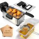 Deep Fryer with Basket, 1600W, 3L Small Deep Fryer with Oil Filtration for Home Use, Fryer Pot with Timer & Temp Control, Viewing Window, Stainless Steel, Fine Mesh Strainer, Oil Storage Container