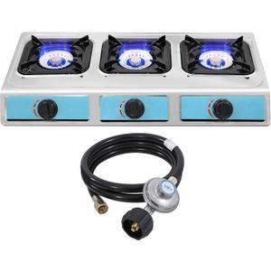 Stainless Steel 3 Burner Propane Gas Stove - Auto Ignition, Portable LPG for RV, Apartment, Outdoor