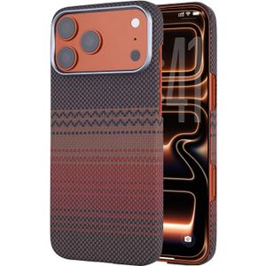 Ultra Slim Carbon Fiber Case Compatible with iPhone 17 Pro Max, 600D Real Aramid Fiber, Lightweight Protective Cover Compatible with Magsafe,Nonslip Matte Finish, Caseless Feel, (Sunset)
