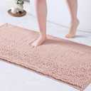 FRESHMINT Chenille Bathroom Rugs Mat 24"x17", Non-Slip Bath Mat for Bathroom Floor & Bathtub, Washable Shower Shag Bath Rugs, Soft Fluffy Thick Water Absorbent Microfiber Shower Mat, Pink