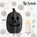 Halloween Decorations - Fall Decor - Black Handmade Terracotta Pumpkin Jack O' Lantern with Flameless Candle - Cute Farmhouse Table Centerpieces Decoration for Indoor Outdoor Front Porch