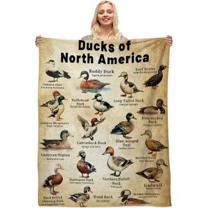 Duck Blanket, Duck Hunting Blanket for Men, Mallard Ducks Gifts for Man Lovers, Types of Ducks Hunting Gifts for Men, Soft Cozy Flannel Educational Fleece Throw Blankets Home Decor 50''x 40''