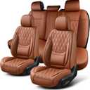 Car Seat Covers Full Set, Breathable Leather Automotive Front and Rear Seat Covers, Car Seat Protectors Full Set,Universal Automotive Vehicle Seat Cover for Most Sedan SUV Pick-up Trucks, Brown
