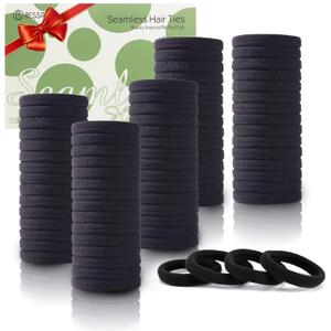 Bessrung 100PCS Black Hair Ties for Women Girls, Seamless Thick Black Hair Band, Elastic Hair Ties No Damage Ponytail Holder for Everyday Use