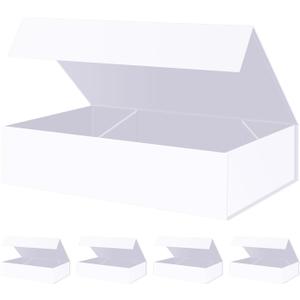 BLK&WH 5 Extra Large Gift Boxes 17x11x4 Inches, White Gift Boxes with Magnetic Closure Lid, Sturdy Shirt Boxes, Rectangle Collapsible Boxes for Clothes (Matte White), 17x11x4-White-Pack of 5