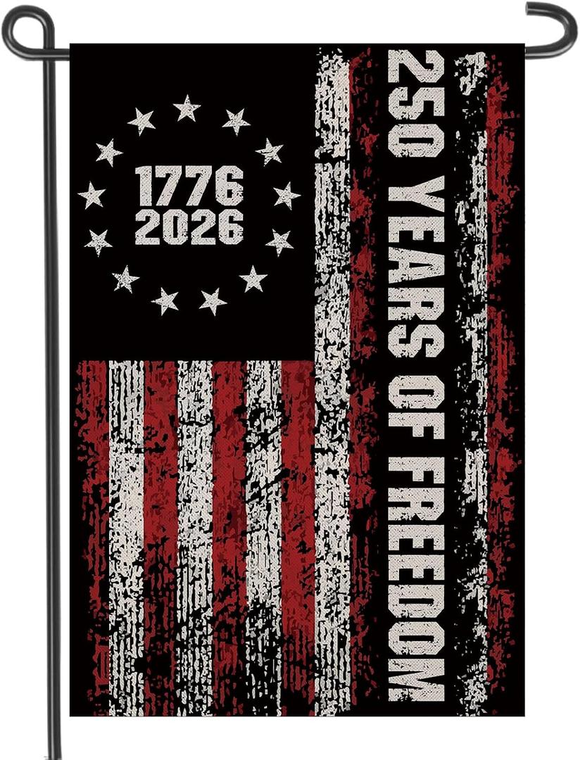 2 x 250 Anniversary USA Garden Flags 12x18 inch Double Sided, 250 YEARS OF FREEDOM America 4th of July Decorations, Small 1776-2026 United States Merchandise for Patriotic Summer Yard Outside Outdoor