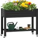 YITAHOME 3.6x1.5x2.8 FT Elevated Garden Bed Kit with Legs and Wheels, Outdoor Large Resin Planter Box Stand with Drain Plug and Storage Shelf for Plants Vegetables Fruits,  Black