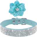 Serijoars Small Dog Collar with Rhinestone Crystal Diamond Colorful Bling Girl Puppy Cat Collars (L, Light Blue6)