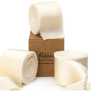 Ribbli Ivory Silk Satin Ribbon 1.5 Inch x 30 Yard Handmade Frayed Chiffon Cream Ribbon for Gift Wrapping Wedding Invitations Bridal Bouquets Home Decor