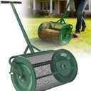 Compost Spreader, 24" Peat Moss Spreader, Roller Lawn Spreader with 3 Heights T Shaped Handle, Side Latches Powder Coated Steel Mesh Basket, Lawn & Garden Spreader for Spreading Manure Topsoil, Green