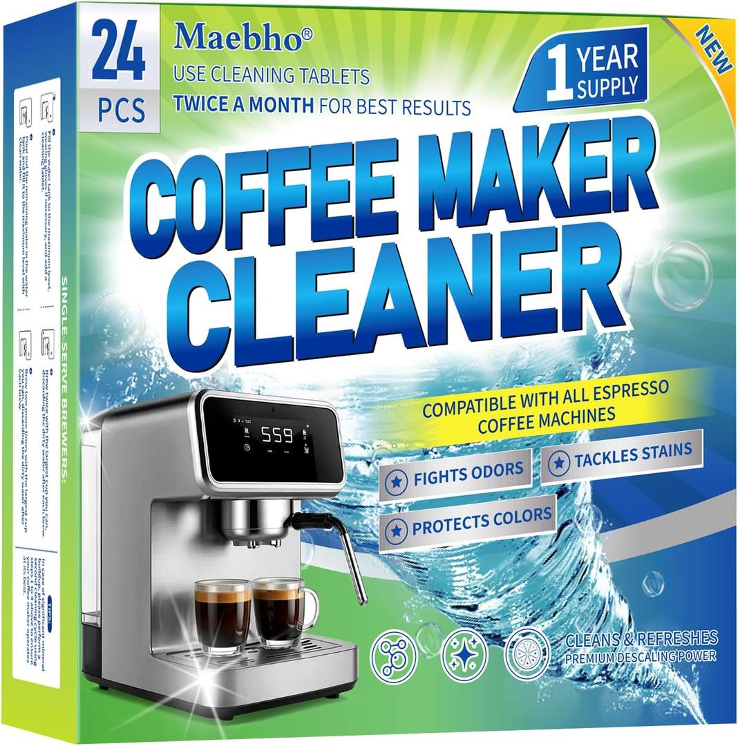 Coffee Maker Cleaner & Descaler Tablets - 24 PCS Uses for Keurig, Ninja, Breville, Delonghi, Miele, Jura and More, Coffee Machine Claening Tablets Removes Limescale -1Year Supply