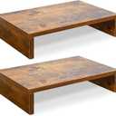 TEAMIX Monitor Riser  2 Pack, Rustic Brown Wood Adjustable Stand for 2 Monitors/Laptop/PC