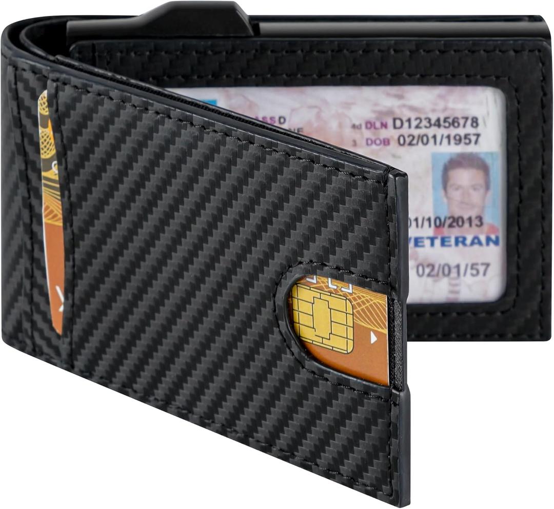 Leather Wallet for Men and Women with Pop-Up Card Case - RFID Blocking Bifold Design with ID Window & Cash Pocket - Birthday Gift for Him, Her