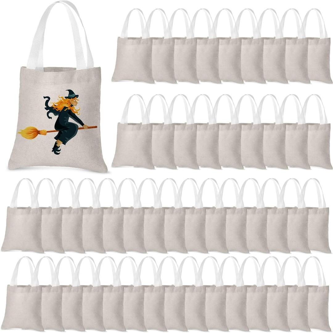 Moukeren 50 Pcs Mini Canvas Tote Bags Bulk DIY Blank Tote Bag Small Reusable Grocery Bags for Halloween DIY Crafts Gifts (8 x 8 Inch)