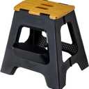 Vigar Compact Step Stool Foldable, 16-inch Two-Step Stools for Adults up to 330 Pound, Lightweight Stool, Non-Slip Folding Step Stool, Black, Bamboo on Top