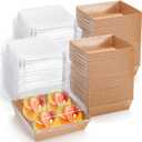 Hiceeden 100 Pack Charcuterie Boxes with Clear Lids, 5.4"5"2.5" Paper Bakery Dessert Sandwich Box, Disposable Square Food Containers for Cookies, Donuts, Muffins, Salad, and Pastry, Brown
