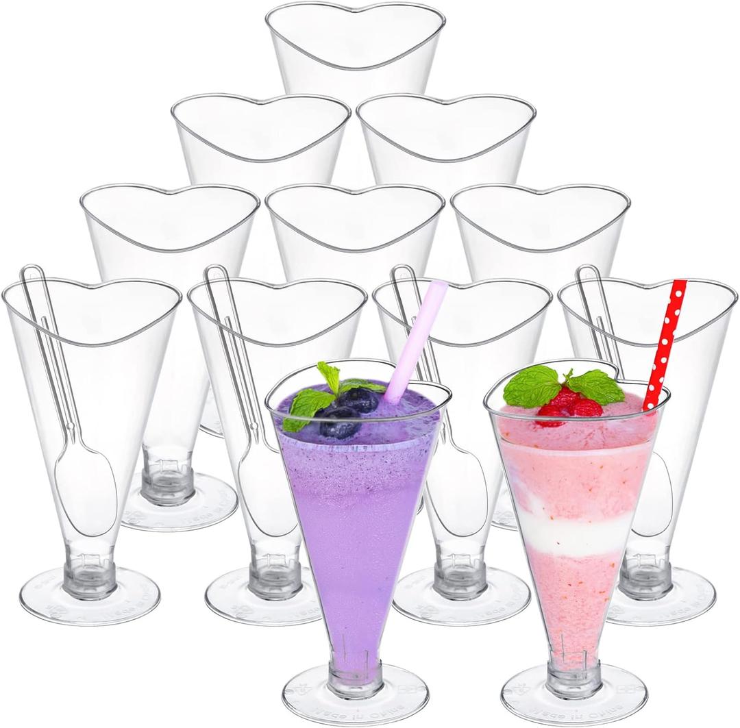 Foraineam 80 Pack 5 oz Clear Dessert Cups with Spoons, Plastic Champagne Flutes Wine Cocktail Glasses, Reusable Parfait Appetizer Mousse Cup for Valentine's Day, Home Gatherings, Parties, Weddings