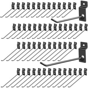 Moxweyeni 100 Pack Slatwall Hooks Panel Display Hooks Slat Board Peg Accessories Heavy Duty Hanging Shelf Brackets Metal Hangers for Garage Shop Retail Display(6 and 8 Inch,Black)
