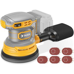 Cordless Random Orbital Sander Compatible for Dewalt 20v 60v Battery(NO Battery), Electric Palm Orbital Sander With Dust Collector, 6 Variable Speeds, 20Pcs Sandpaper For Sanding Polishing Woodworking (Yellow)