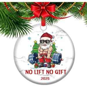 No Lift no Gift - Santa Weightlifting Christmas Ornaments 2025, Gym Trainer Gift, for Athlete, Powerlifter Ornament Keepsake, Gym Bro Gifts (V1)