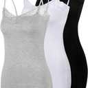 SATINIOR 3 Pcs Women Long Camisoles Lace Tank Tops Neck Cami Adjustable Spaghetti Strap Trim Lace Tank Top for Women Wearing (Gray, S)
