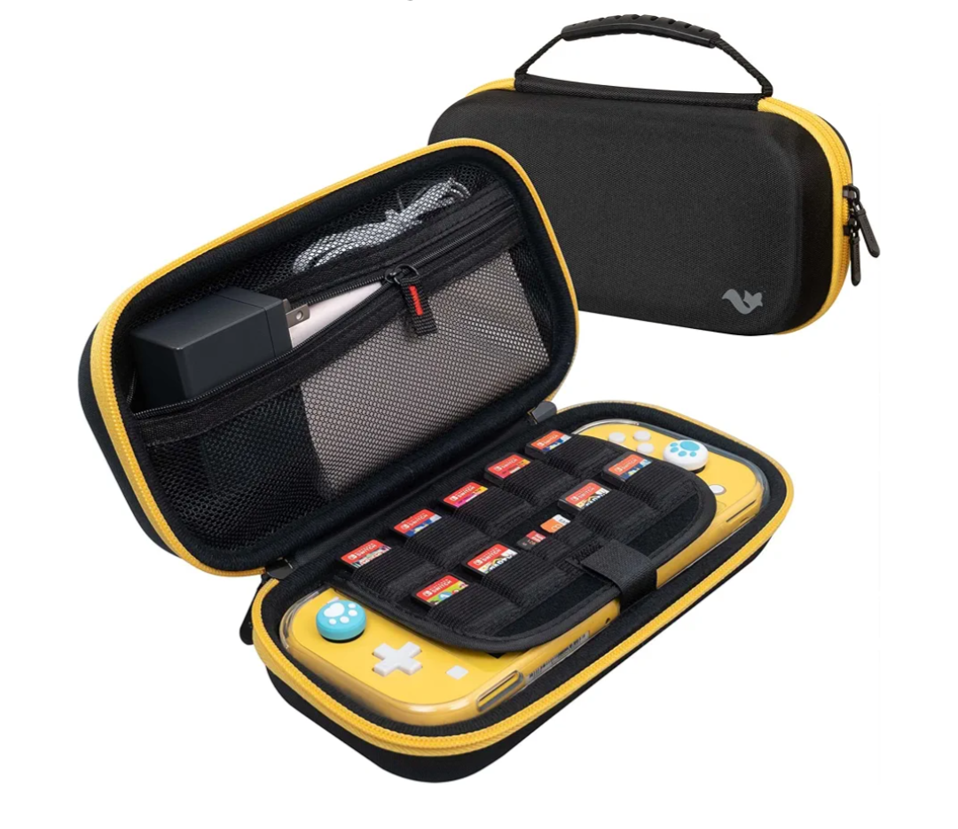 ButterFox Extra Large Carrying Case for Nintendo Switch Lite, Fits AC Adapter Charger, Compatible with JETech Protective Case and Most Grips, Game and Accessories Storage (Black/Yellow)