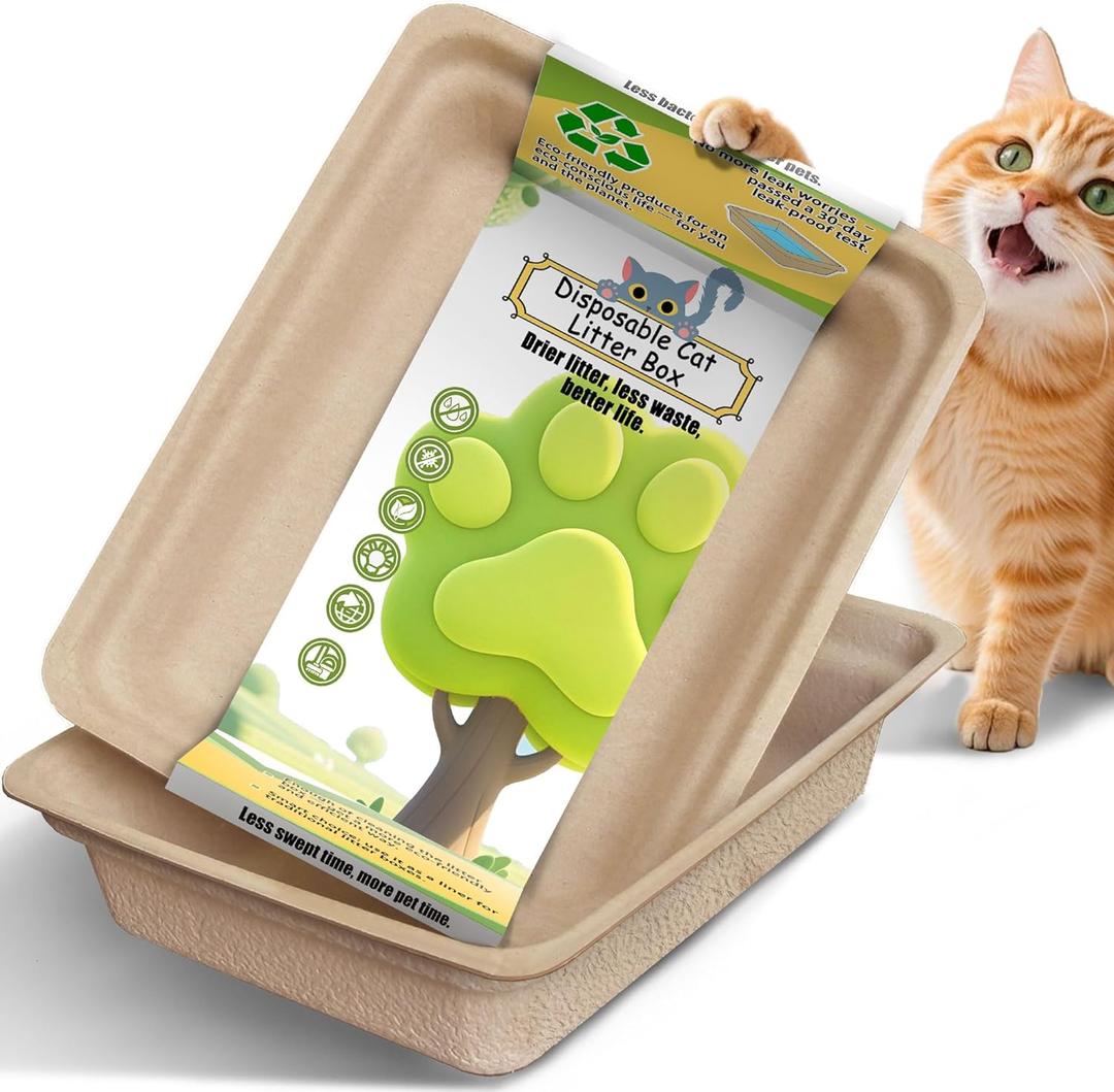 2 x Disposable Litter Boxes for Cats Large: 2/4/6/8-Pack 17.5'' x 13.5'' Leak-Proof Sustainable for Indoor/Travel Use Standalone or as Liner 2-Pack