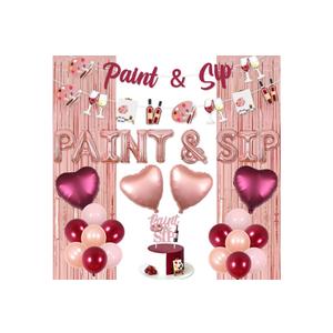 Paint and Sip Party Decorations for Women Girls Paint and Sip Banner Garland Cake Topper Tinsel Curtain Art Painting Bachelorette Decors Artist Wine Date Night Birthday Bridal Shower Party Supplies