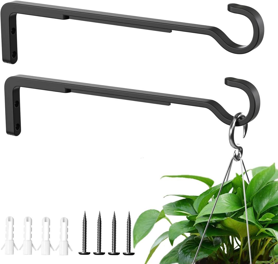 10 Inch 2 Pack Black Heavy Duty Outdoor Plant Hangers for Hanging Baskets, Iron Hanging Plant Brackets for Hanging Plants Outside, Metal Plant Hooks Plant Wall Hooks for Hanging Lantern, Bird Feeder