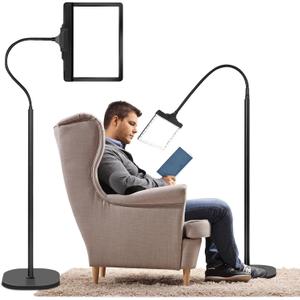 5X Rechargeable Floor Magnifying Glass with Light and Stand, 43 LED Flexible Hands Free Magnifying Lamp,2-in-1 Large Lighted Magnifiers for Reading,Sewing,Crafts,Painting,Close Work,DIY Black