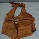 MakeMeChic Women's Halter Tops Cowboy Chic Studded Suede Tie Backless Fall Crop Tops (L)
