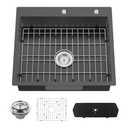 Black Kitchen Sink, 25x22x6 Inch Low Height Design Single Bowl Stainless Steel Drop In Kitchen Sink Come With Accessories Ensure Individuals With Limited Mobility Easily Accessing And Using