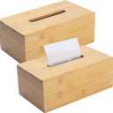 Tissue Box Cover, Rectangular Tissue Box Holder, Bamboo Facial Paper Holder for Bathroom, Bedroom, Dinner Table, Office (2 Pack, 9.8 x 5.5 x 3.7 inch)
