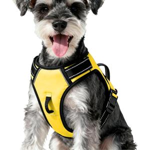 No Pull Dog Harness, No Chock Reflective Adjustable Soft Padded Pet Vest with Easy Control Handle, Easy Wearing with Stylish, Reinforced Knot, 2 Buckles (Medium, Yellow)