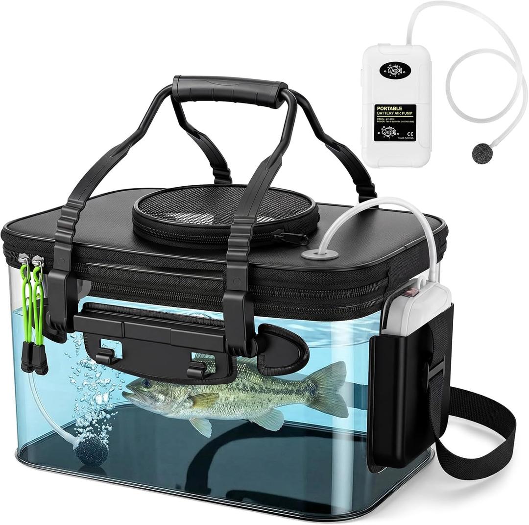 Shappy Foldable Fishing Bucket - 4 Gallon Lid Container Set with Air Pump, Multifunctional Live Bait Bucket with Aeration Hole for Outdoor Fishing & Moving, Battery Not Included