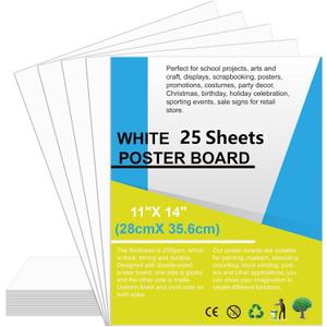 25Pcs Poster Board 11" x 14" White Small Poster Board Bulk, ROOKEA 250Gsm Thickness Vision Boards Smart Poster Paper for School Arts Craft Projects Presentations Drawing Scrapbooking Graphic Display