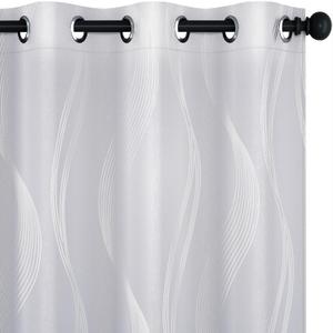 Deconovo Silver Wave Print Blackout Curtains - Thermal Insulated & NoiseReducing Grommet Drapes for Bedroom & Living Room, OekoTEX Certified, Greyish White, 52W x 63L, 2 Panels