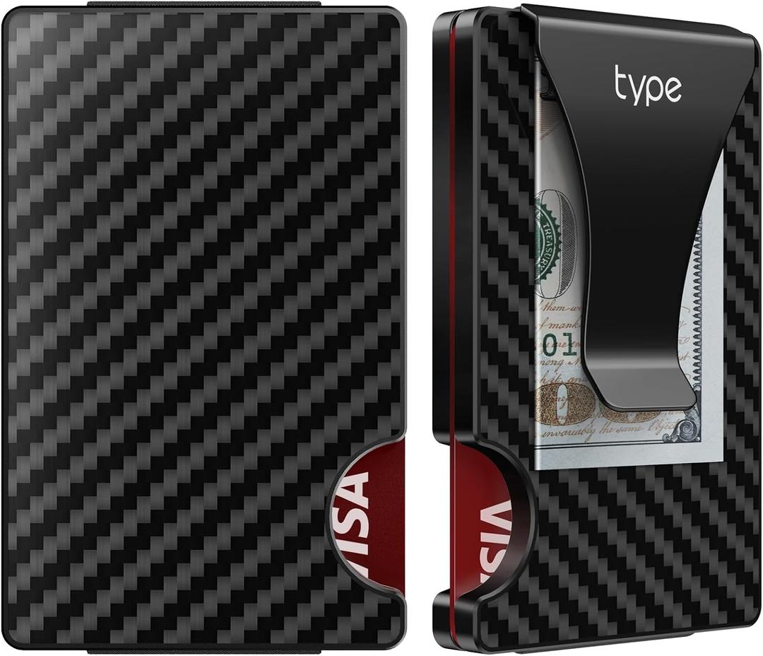 typecase Minimalist Wallet for Men: Metal Card Holder with Removable Money Clip, Real Carbon Fiber, RFID Blocking, Slim, Utral Thin, Small, Front Pocket, Hold up to 15 Credit Cards