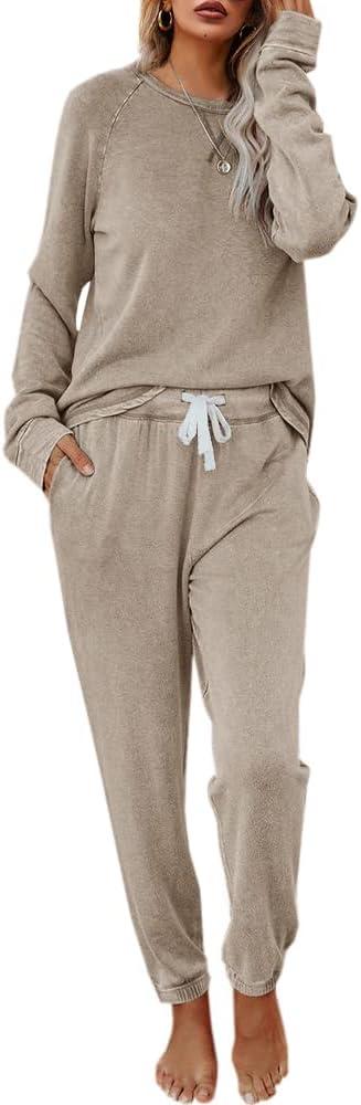 Eurivicy Women's Solid Sweatsuit Set 2 Piece Long Sleeve Pullover and Drawstring Sweatpants Sport Outfits Sets, XL